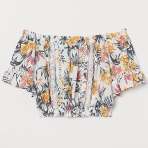 🍑H&M Divided Tropical Floral Cropped Off Shoulder Flutter Sleeve Top Size 0
